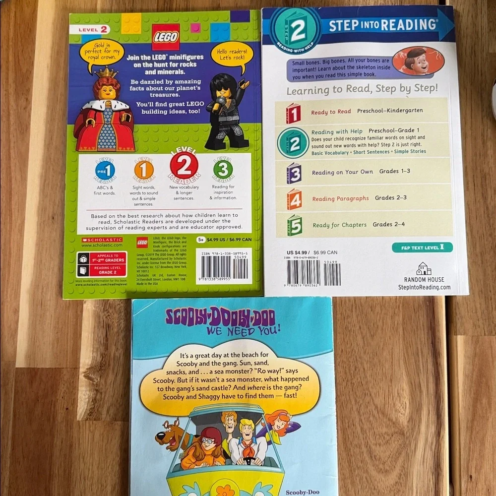 LEGO Rock Hunter Book, Bones and Scooby Do early readers level 2 bundle